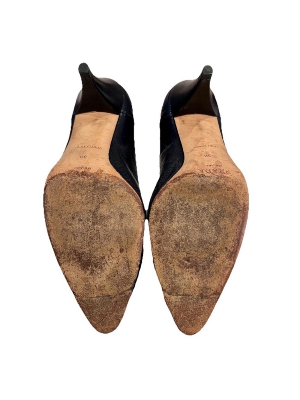 PRADA Exotic Genuine Lizard Size 38 (7.5 US) Navy Blue Heeled Pumps - Picture 11 of 11